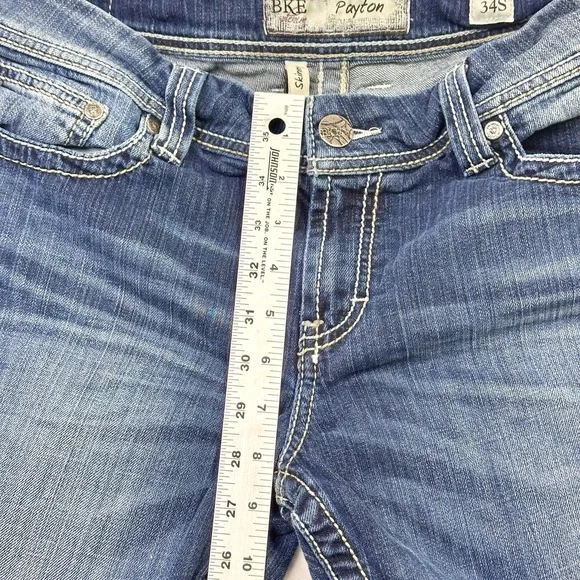 Buckle BKE Jeans Womens 34S Short Blue Fade Y2K Payton Skinny Midrise Whiskers - Picture 10 of 12
